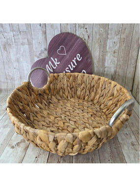 Beige Woven Basket with Silver Handles NWOT